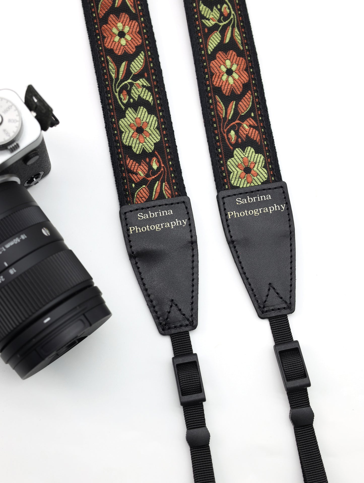 1.5“ Width adjustable Camera Strap | Embroidered Ribbon Camera Strap | Vintage Ribbon With Gold Metallic Thread | Photography Accessories | Holiday Gift