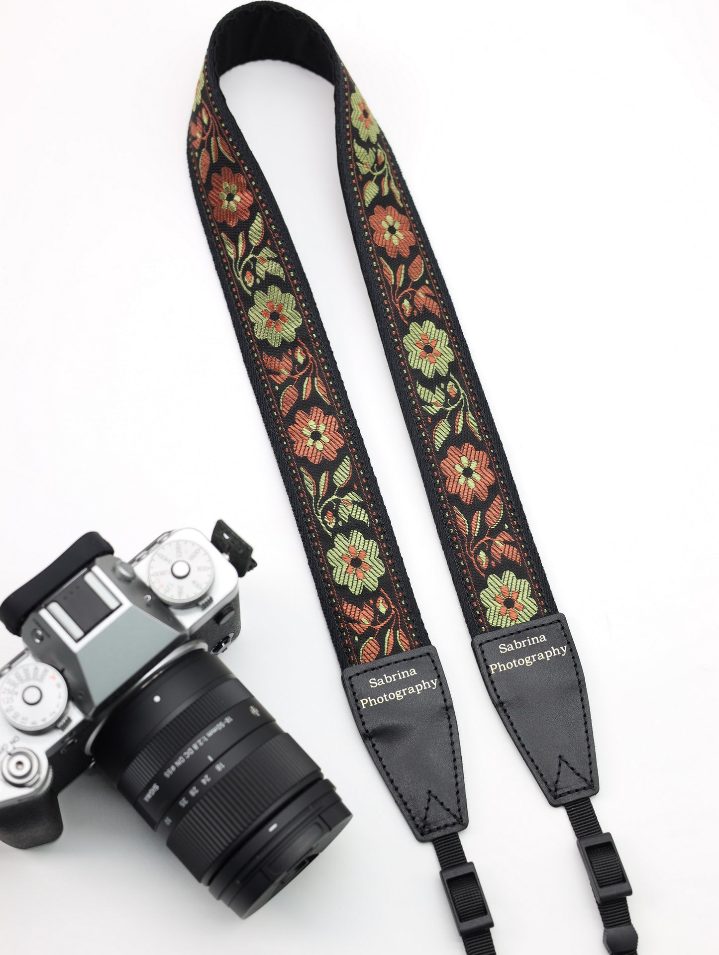 1.5“ Width adjustable Camera Strap | Embroidered Ribbon Camera Strap | Vintage Ribbon With Gold Metallic Thread | Photography Accessories | Holiday Gift